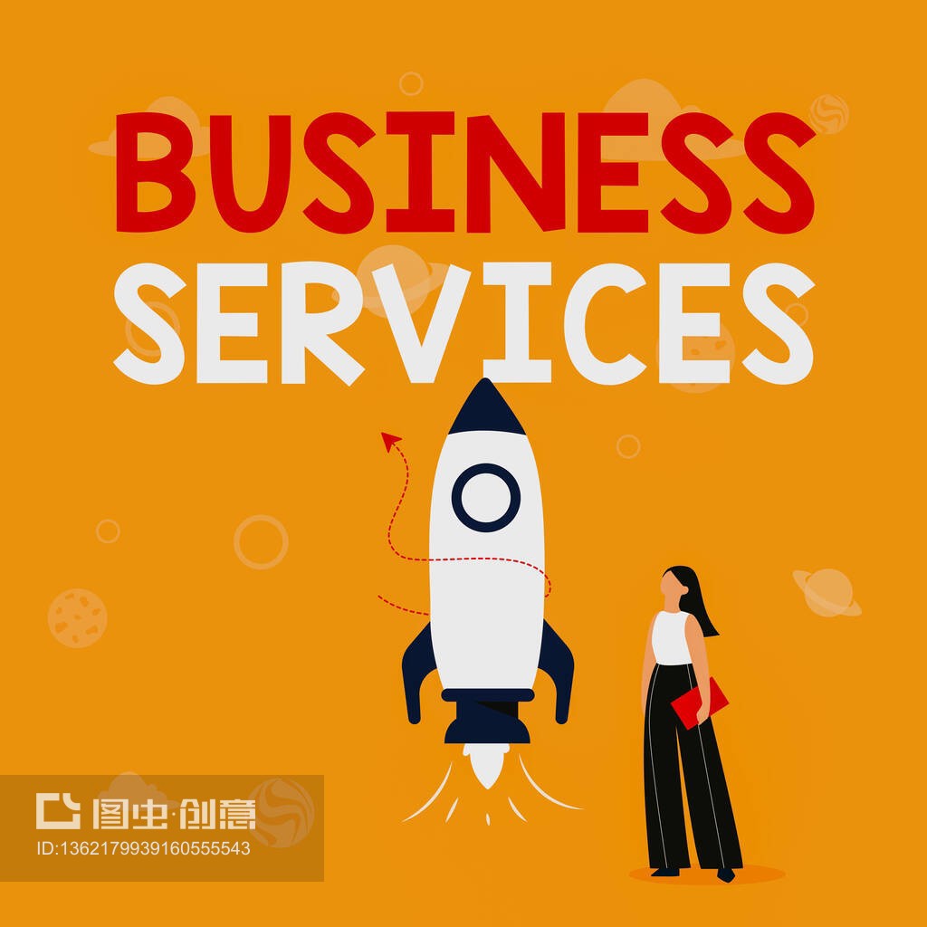 靈感顯示標(biāo)志商務(wù)服務(wù)。概念含義提供無形產(chǎn)品簿記信息技術(shù)會計(jì)插圖休閑女孩站在火箭船旁邊準(zhǔn)備發(fā)射